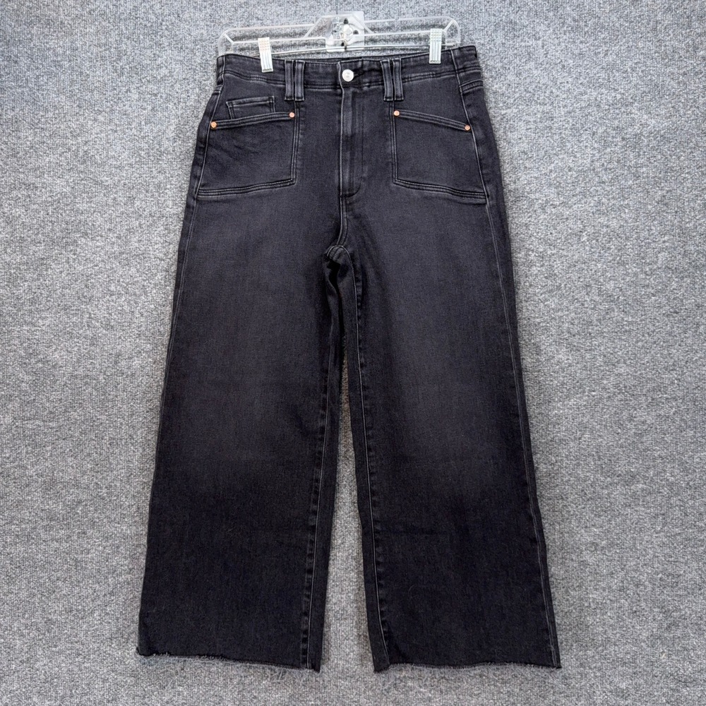 Paige Jeans Womens 29 Black Wide Leg Raw Hem High Rise Patch Pocket Denim